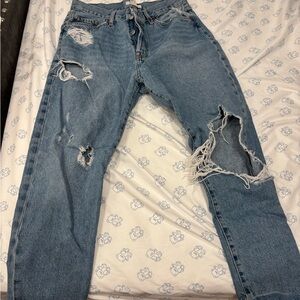 Forever 21 Blue Distressed Boyfriend Jeans